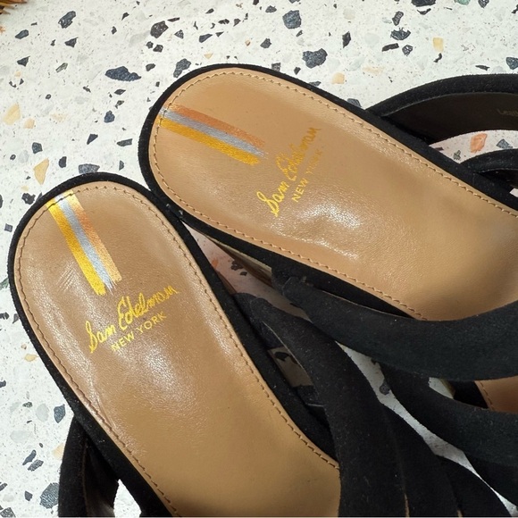 Sam Edelman Yukon Black Suede Strappy Women’s Wedge Cork Sandals Sz 7 - Picture 10 of 11